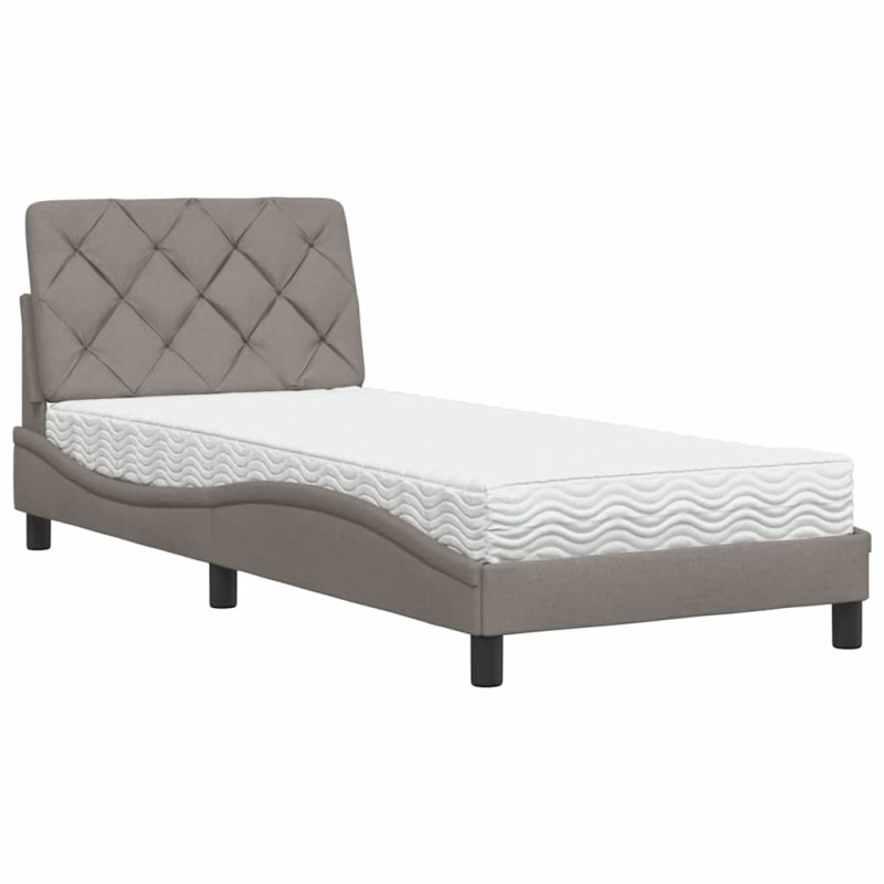 Łóżko z materacem, taupe, 90x190 cm, obite tkaniną