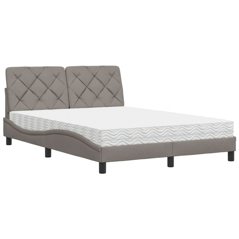 Łóżko z materacem, taupe, 140x190 cm, obite tkaniną