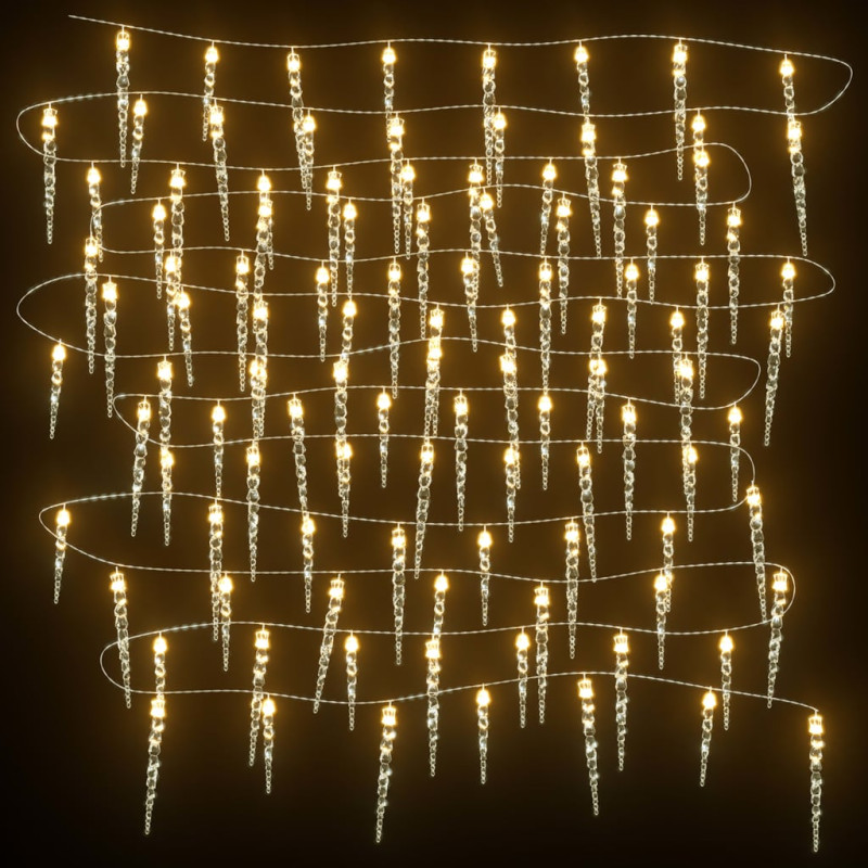 Lampki świąteczne w kształcie sopli, 100 LED, ciepła biel, 10 m