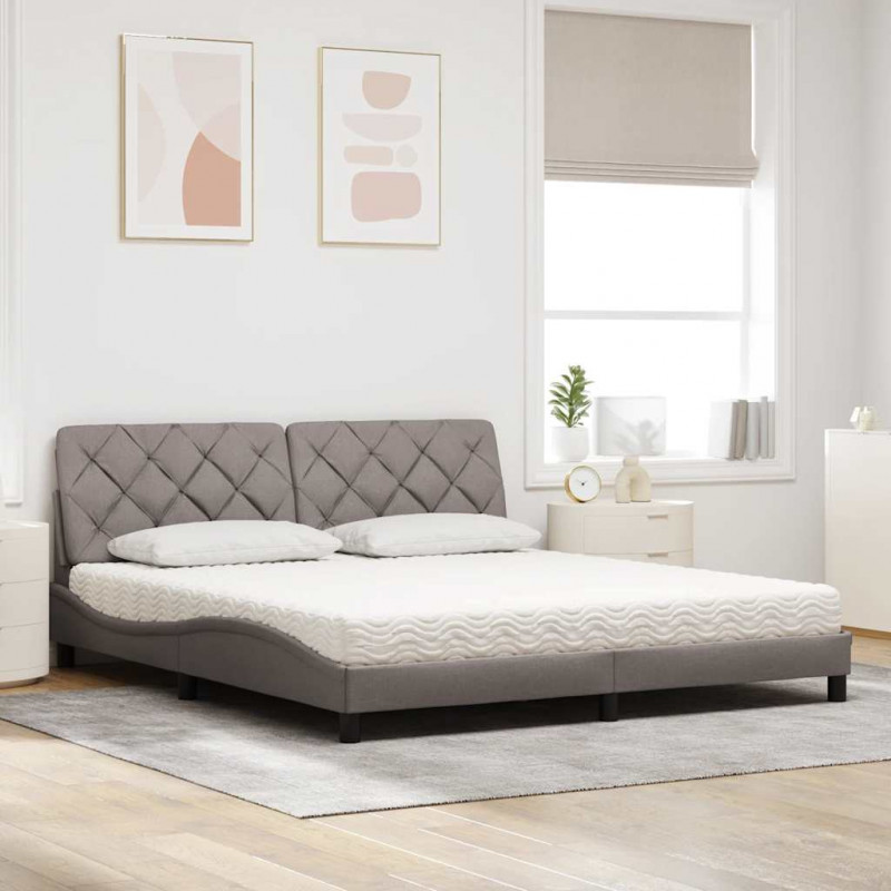 Łóżko z materacem, taupe, 180x200 cm, tkanina