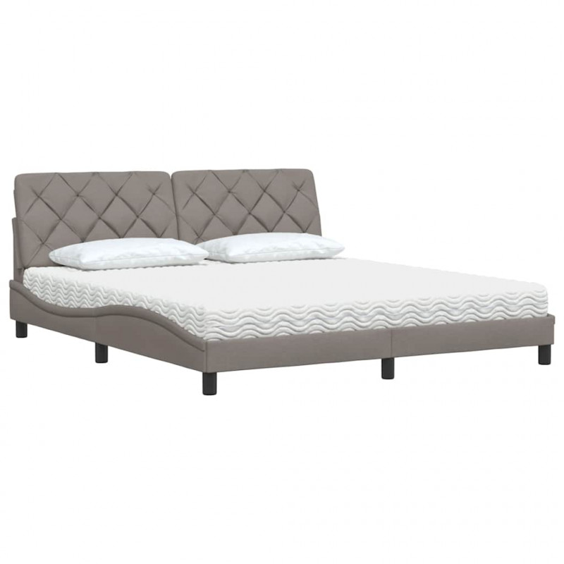 Łóżko z materacem, taupe, 180x200 cm, tkanina