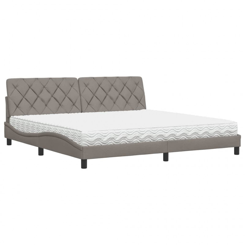 Łóżko z materacem, taupe, 200x200 cm, obite tkaniną