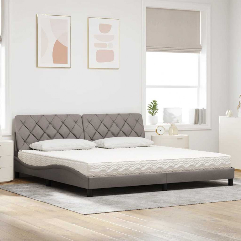 Łóżko z materacem, taupe, 200x200 cm, obite tkaniną