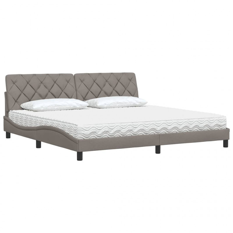 Łóżko z materacem, taupe, 200x200 cm, obite tkaniną