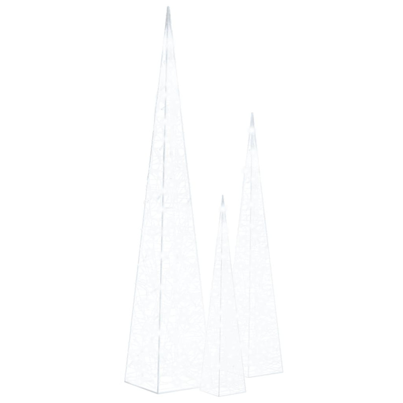 Zestaw stożków dekoracyjnych z zimnym, białym LED, 60/90/120 cm