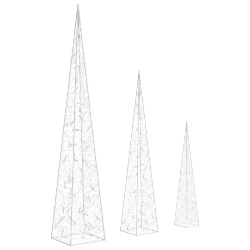 Zestaw stożków dekoracyjnych z zimnym, białym LED, 60/90/120 cm