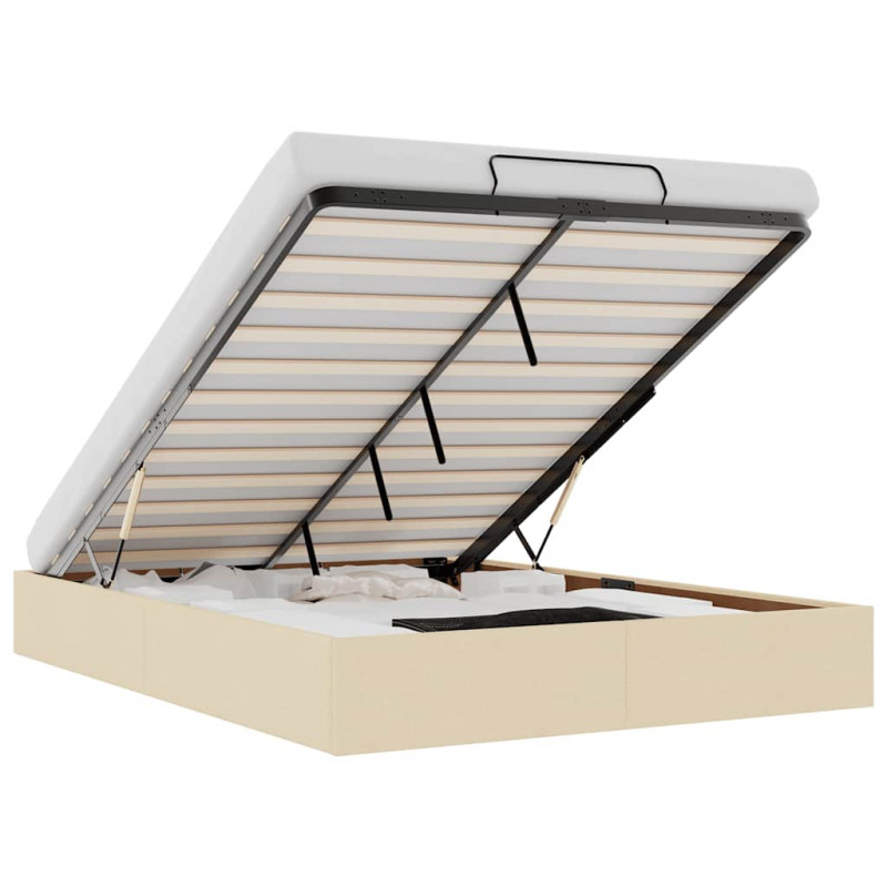 Rama łóżka otomana bez materacem, kremowa, 140x200 cm, tkanina