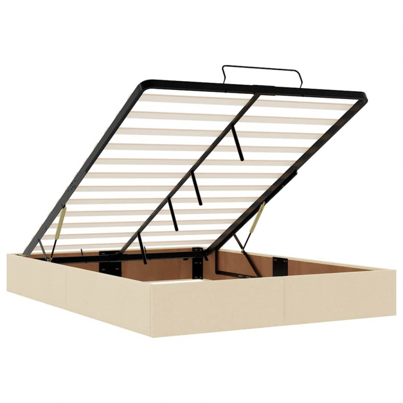 Rama łóżka otomana bez materacem, kremowa, 140x200 cm, tkanina