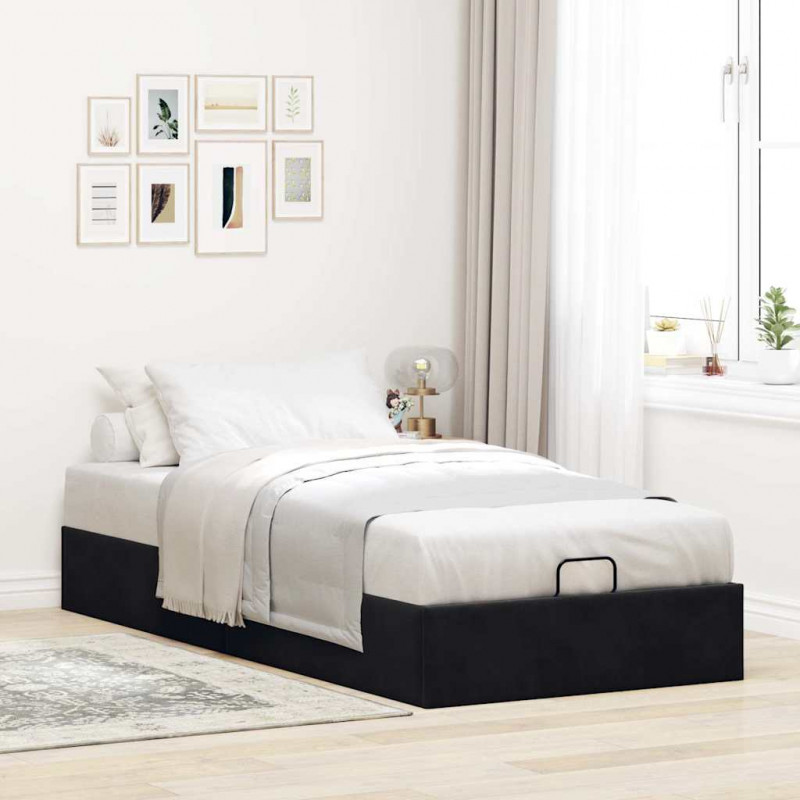 Rama łóżka otomana bez materaca, czarna, 90x200 cm, aksamit