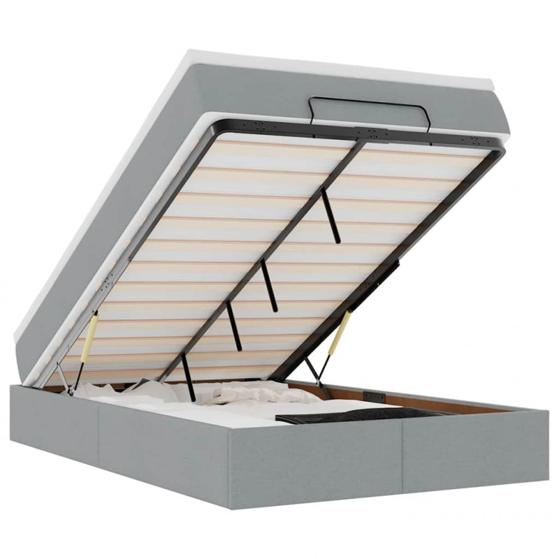 Rama łóżka otomana z materacem, jasnoszara, 120x200 cm, tkanina