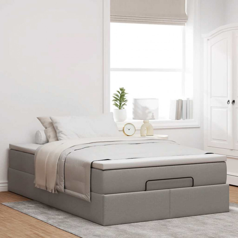 Rama łóżka otomana z materacem, taupe, 120x200 cm, tkanina