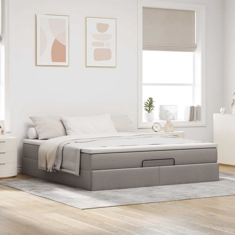 Rama łóżka otomana z materacem, taupe, 160x200 cm, tkanina