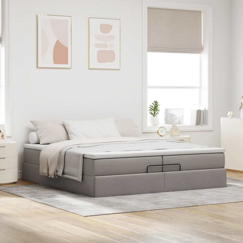 Rama łóżka otomana z materacami, taupe, 200x200 cm, tkanina