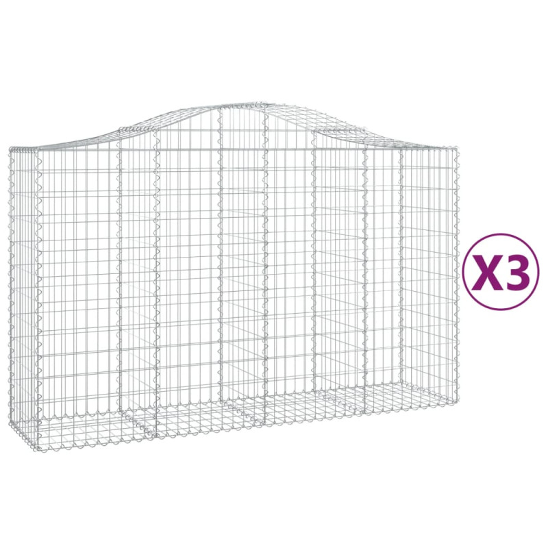 Kosze gabionowe, 3 szt, 200x50x120/140 cm, galwanizowane żelazo