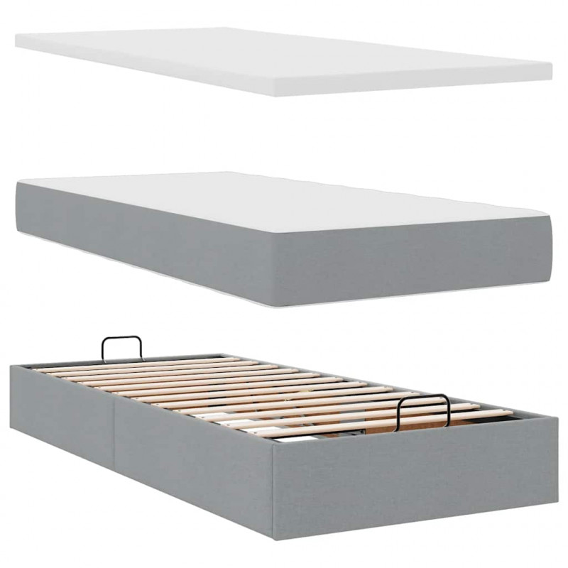 Rama łóżka otomana z materacami, szara, 160x200 cm, tkanina