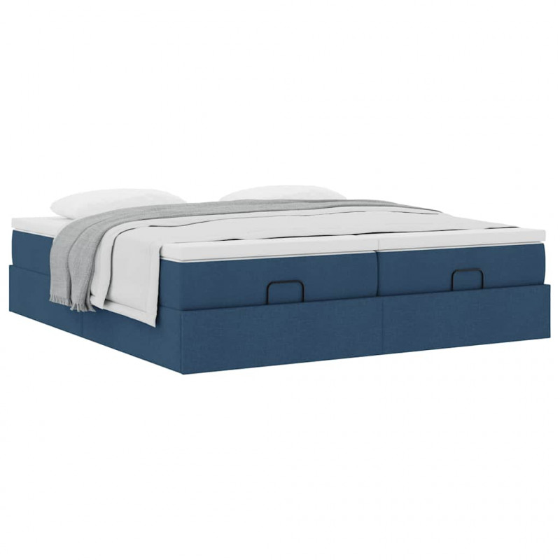 Rama łóżka otomana z materacami, niebieska, 160x200 cm, tkanina