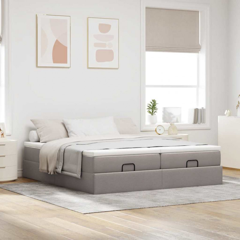 Rama łóżka otomana z materacami, taupe, 180x200 cm, tkanina