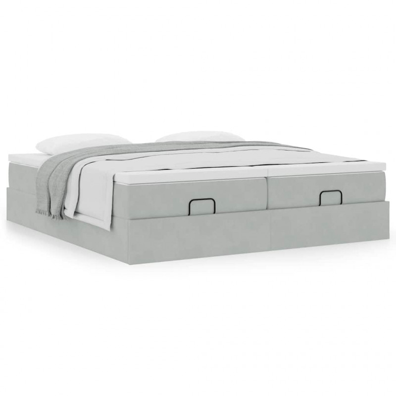 Rama łóżka otomana z materacami, szara, 160x200 cm, aksamit