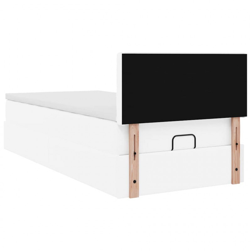 Łóżko otomana z materacem, biała, 90x200 cm, ekoskóra