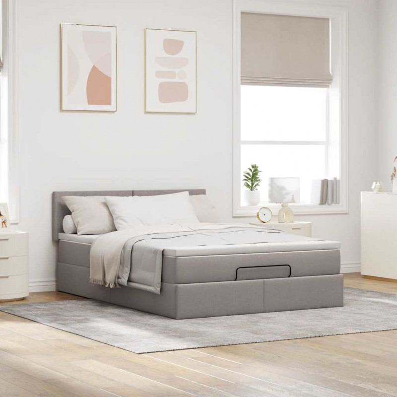 Łóżko otomana z materacem, taupe, 140x190 cm, tkanina