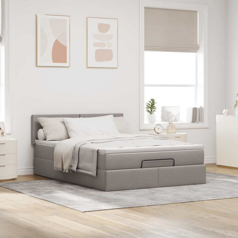 Łóżko otomana z materacem, taupe, 140x200 cm, tkanina