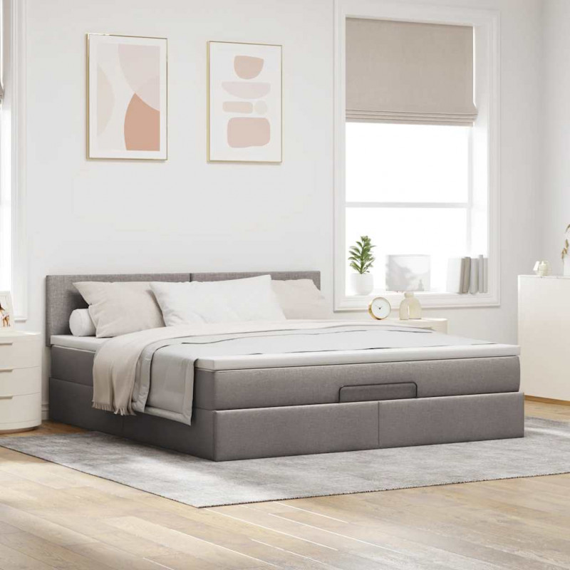 Rama łóżka otomana z materacem, taupe, 180x200 cm, tkanina