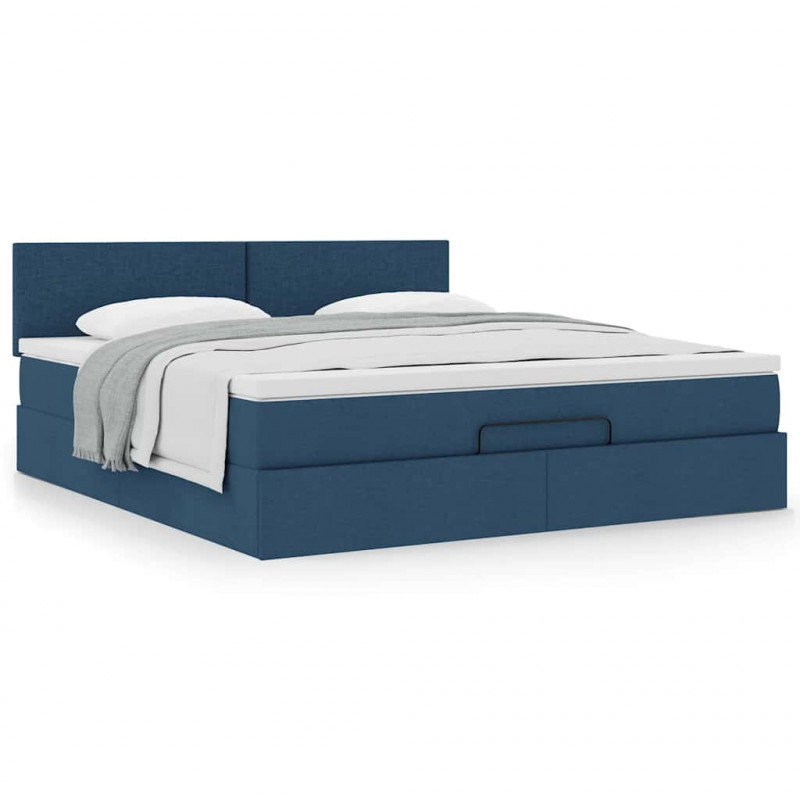 Rama łóżka otomana z materacem, niebieska, 180x200 cm, tkanina