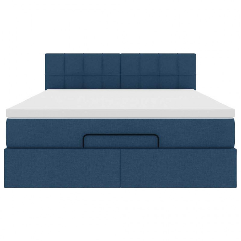 Rama łóżka otomana z materacem, niebieska, 140x200 cm, tkanina