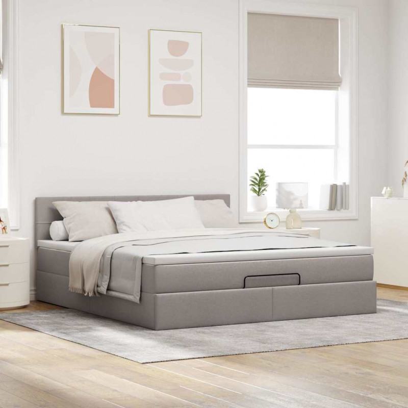 Rama łóżka otomana z materacem, taupe, 180x200 cm, tkanina