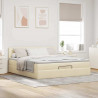 Rama łóżka otomana z materacem, kremowa, 180x200 cm, tkanina