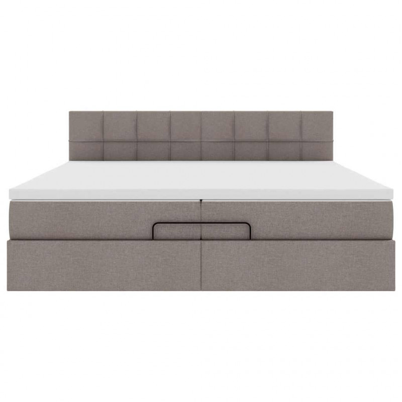 Rama łóżka otomana z materacem, taupe, 200x200 cm, tkanina