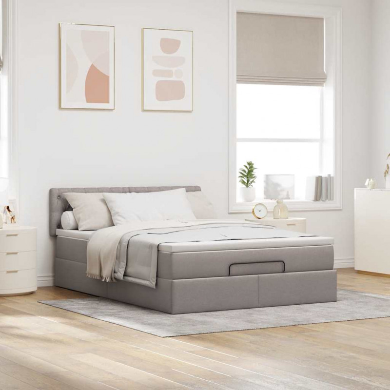 Łóżko otomana z materacem, taupe, 140x200 cm, tkanina