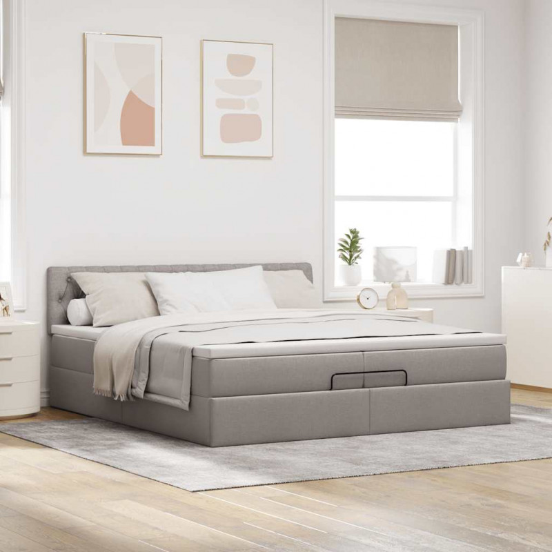 Rama łóżka otomana z materacem, taupe, 200x200 cm, tkanina