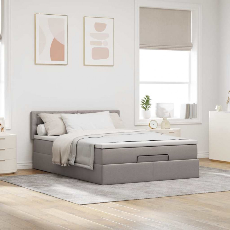 Łóżko otomana z materacem, taupe, 140x200 cm, tkanina