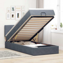 Rama łóżka otomana z materacem, szara, 80x200 cm, aksamit
