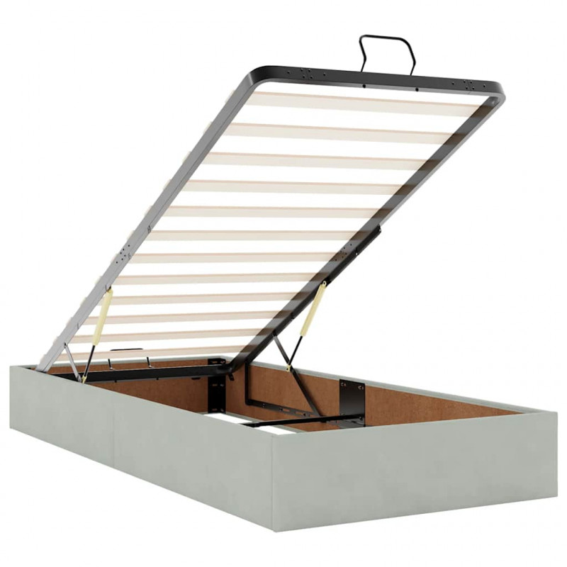 Rama łóżka otomana z materacem, szara, 100x200 cm, aksamit