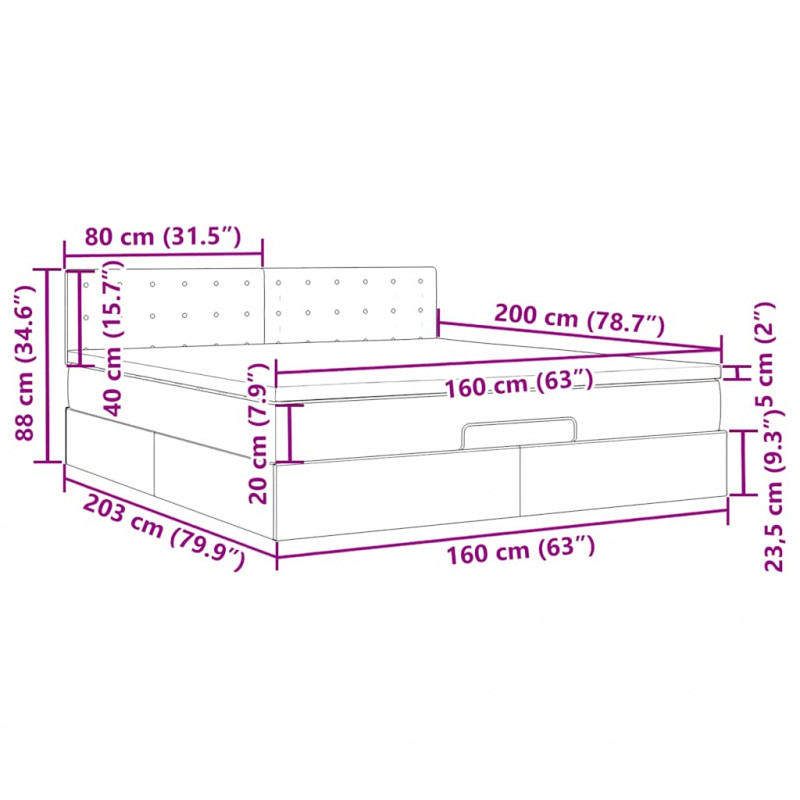 Rama łóżka otomana z materacem, różowa, 160x200cm, aksamit