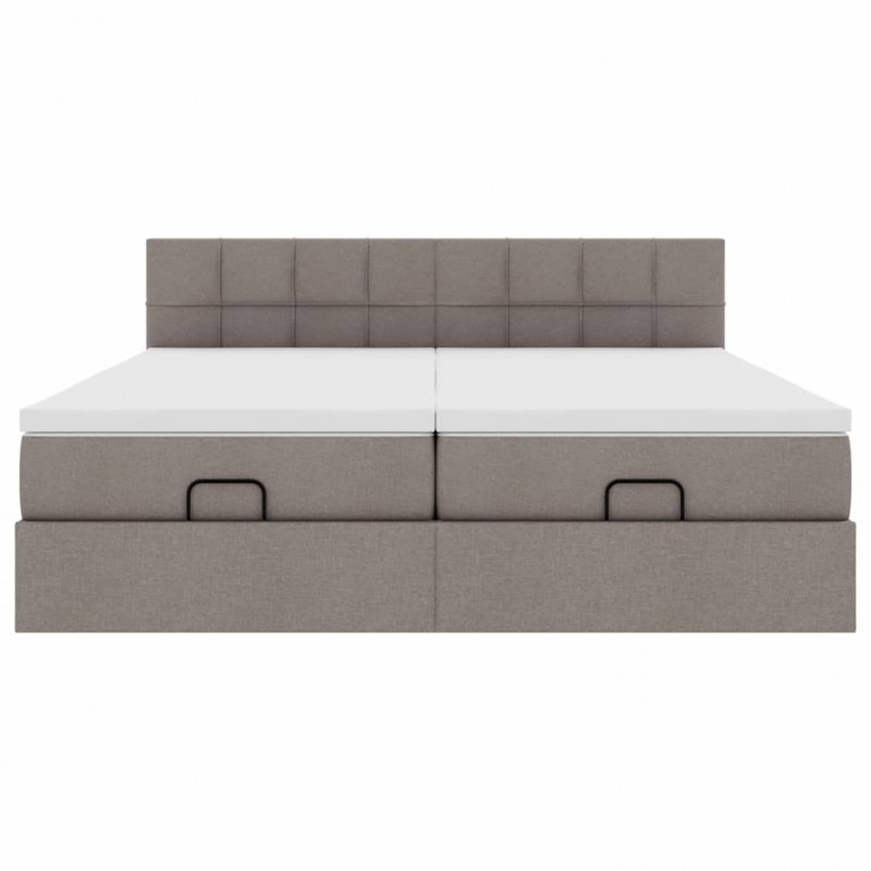 Rama łóżka otomana z materacami, taupe, 200x200 cm, tkanina