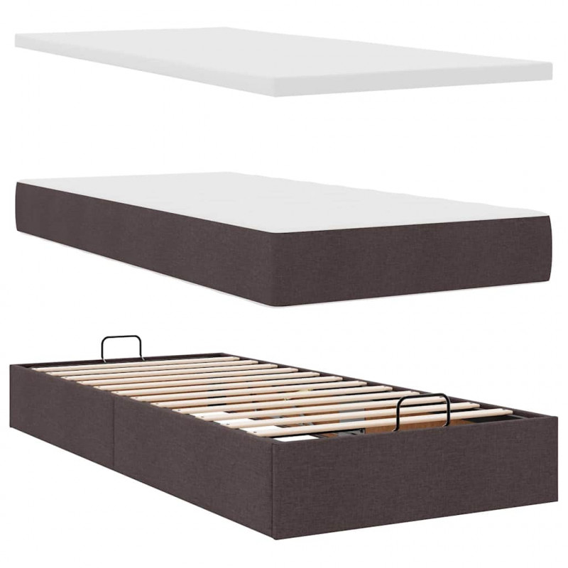 Rama łóżka otomana z materacami, brązowa, 180x200 cm, tkanina