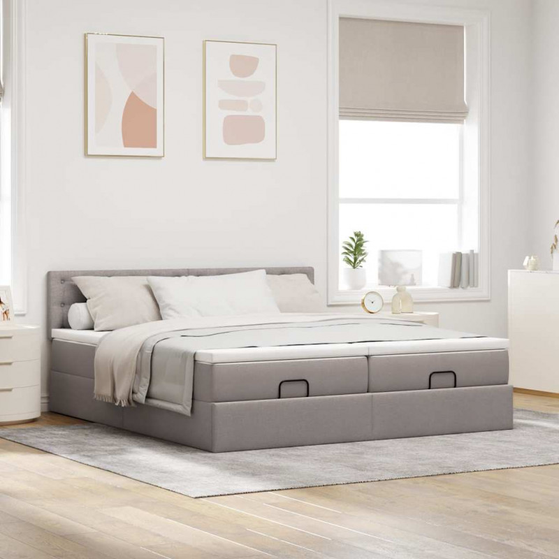 Rama łóżka otomana z materacami, taupe, 160x200 cm, tkanina