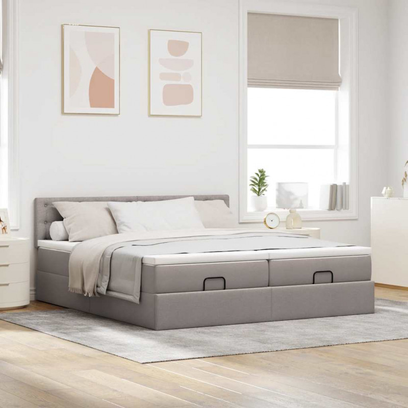 Rama łóżka otomana z materacami, taupe, 200x200 cm, tkanina