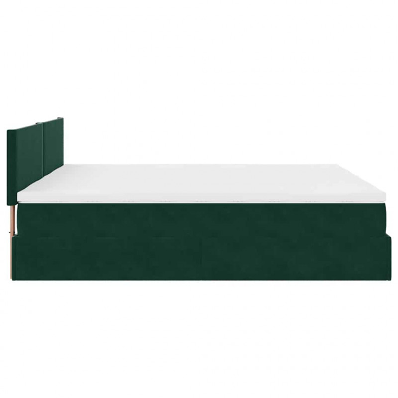 Rama łóżka otomana z materacami, zielona, 160x200cm, aksamit