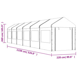 Namiot ogrodowy z dachem, biały, 13,38x2,28x2,69 m, polietylen