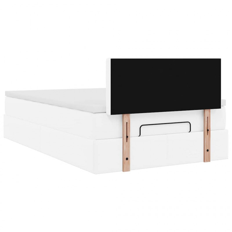 Łóżko otomana z materacami i LED, biała, 120x190cm, ekoskóra