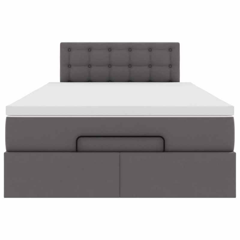 Łóżko otomana z materacami i LED, szara, 120x190cm, ekoskóra