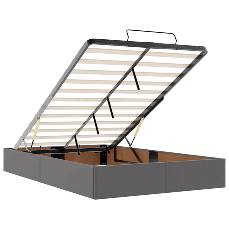 Łóżko otomana z materacami i LED, szara, 120x190cm, ekoskóra