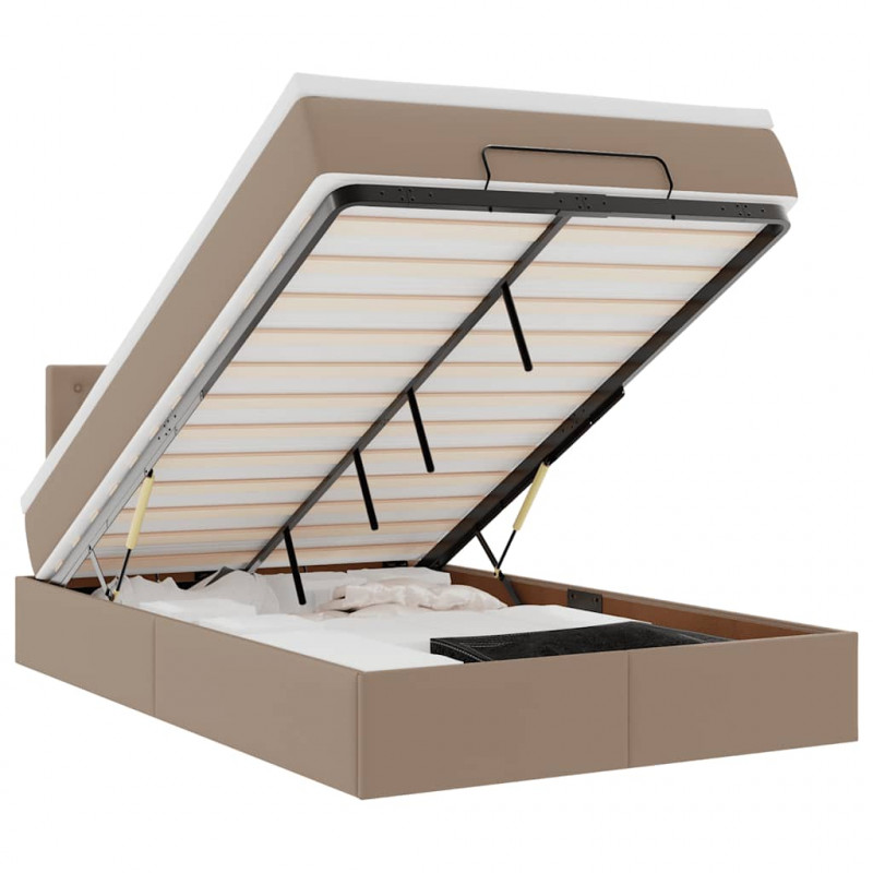 Łóżko otomana z materacami i LED, cappucino, 120x190cm ekoskóra