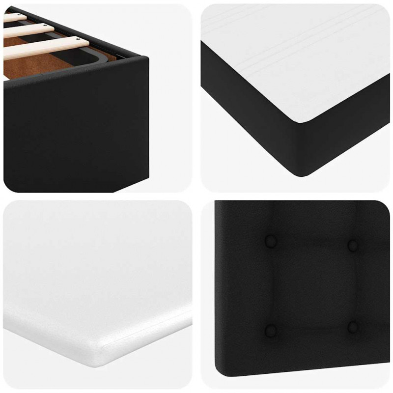 Łóżko otomana z materacami i LED, czarna, 140x190cm, ekoskóra