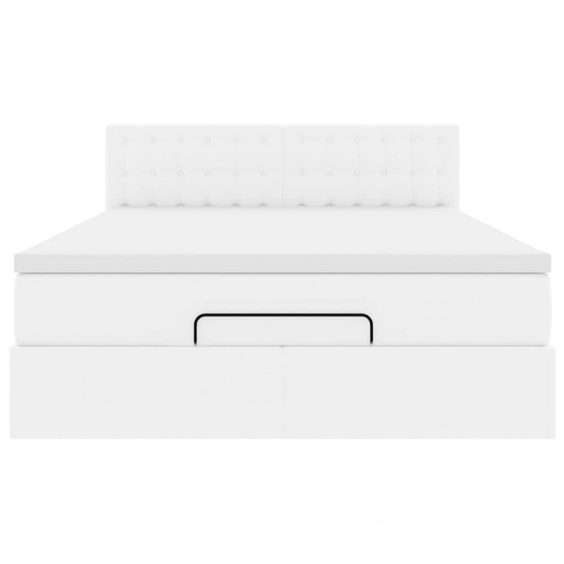 Łóżko otomana z materacami i LED, biała, 140x190cm, ekoskóra