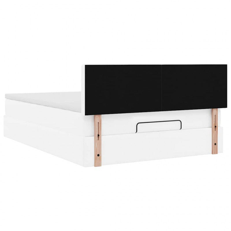 Łóżko otomana z materacami i LED, biała, 140x190cm, ekoskóra